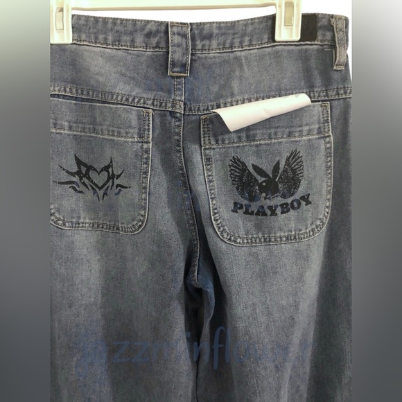 Playboy blue sinner lover‎ butterfly rose playboy bunny embroidered jeans size 7 - Picture 5 of 17